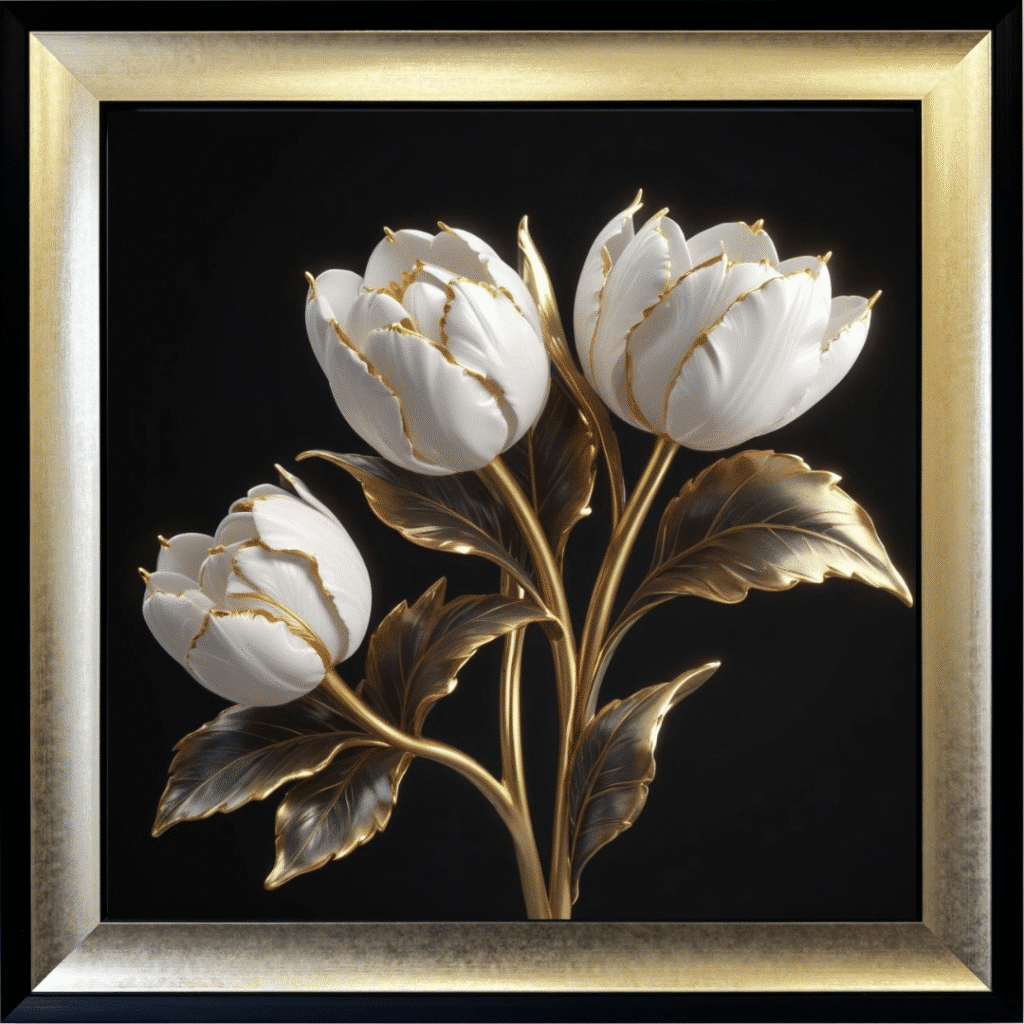 White and Gold Tulips- Framed Wall Art