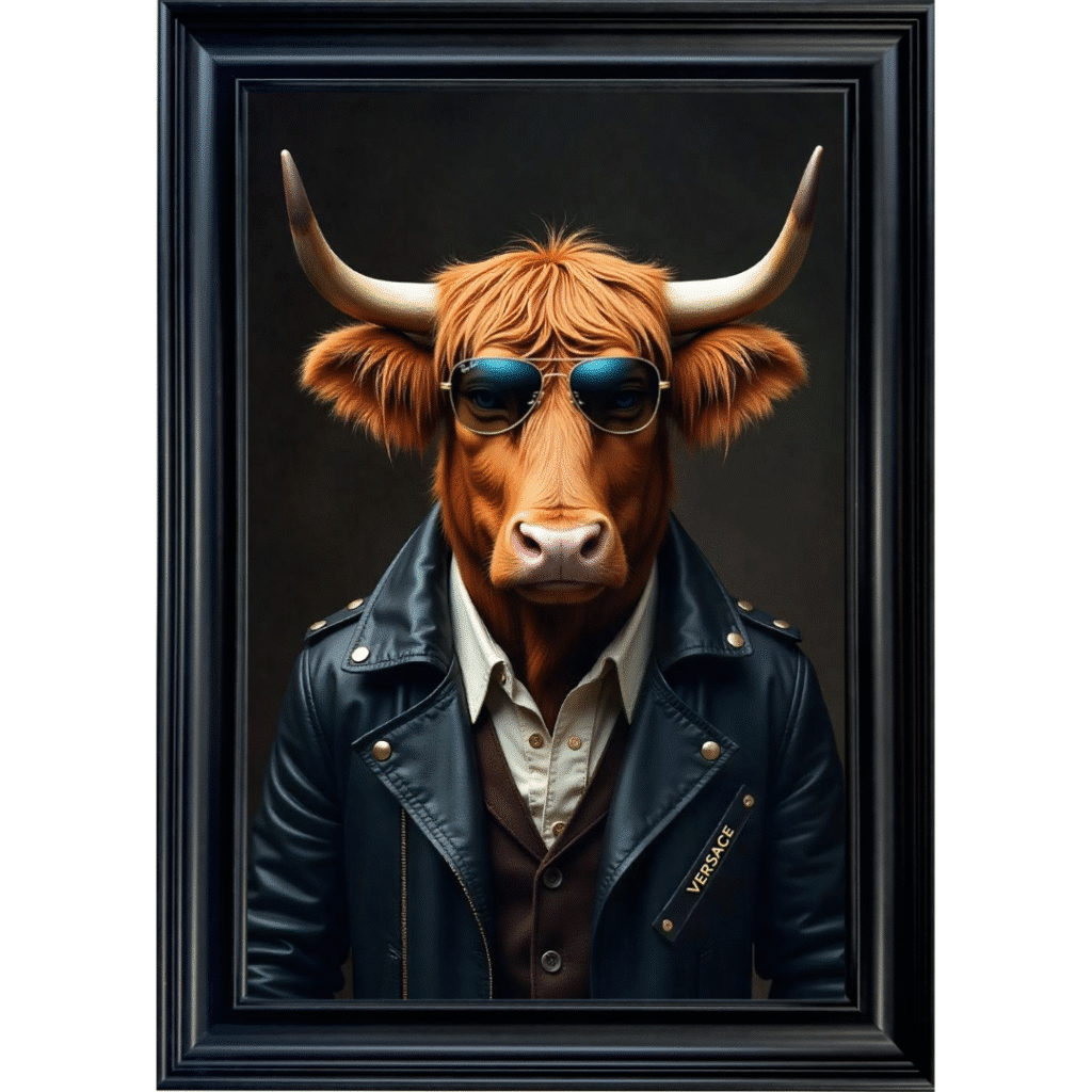 Highland Cow with shades - Framed Animal Wall Art