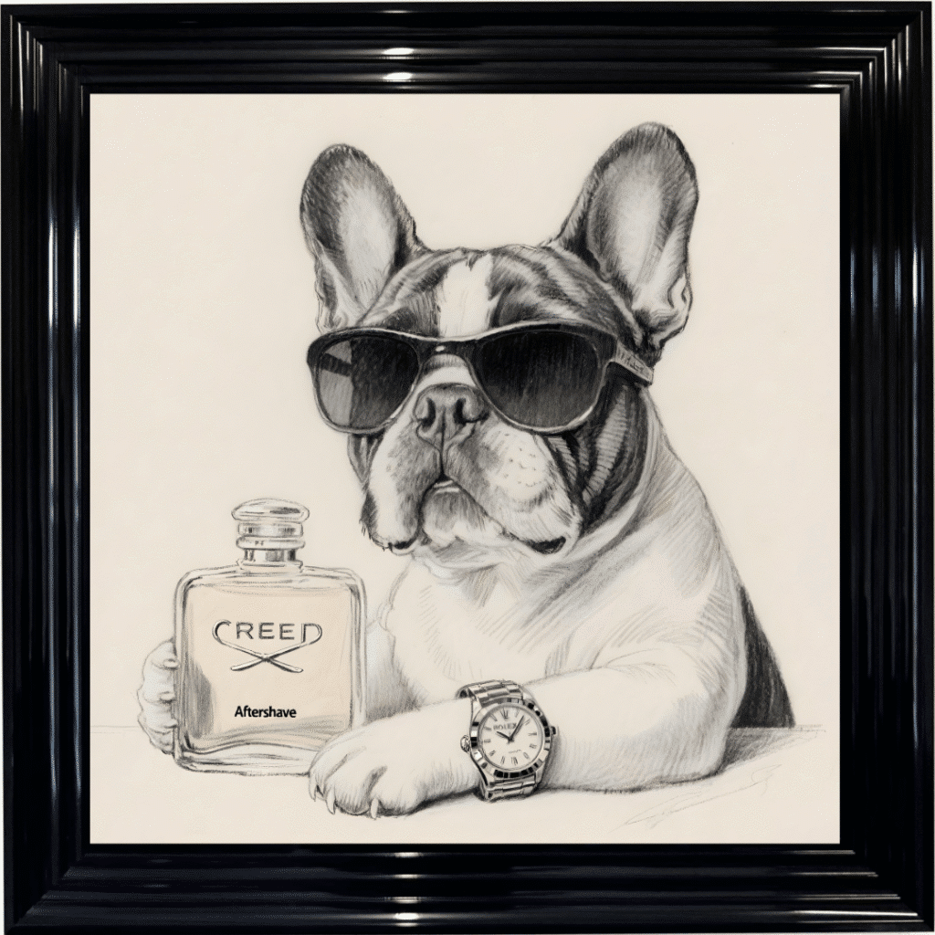 Frenchie puppy with attitude framed wall art