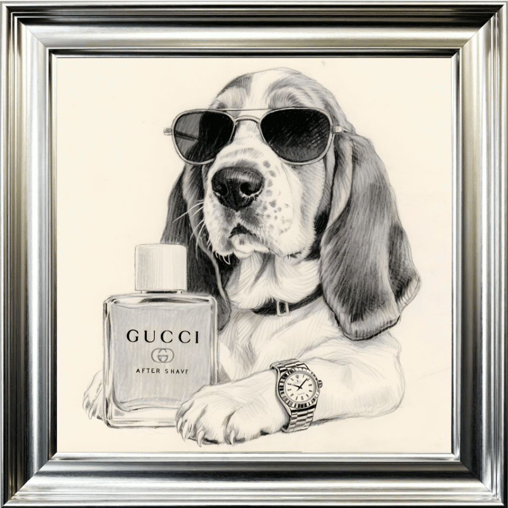 Basset puppy with attitude framed wall art