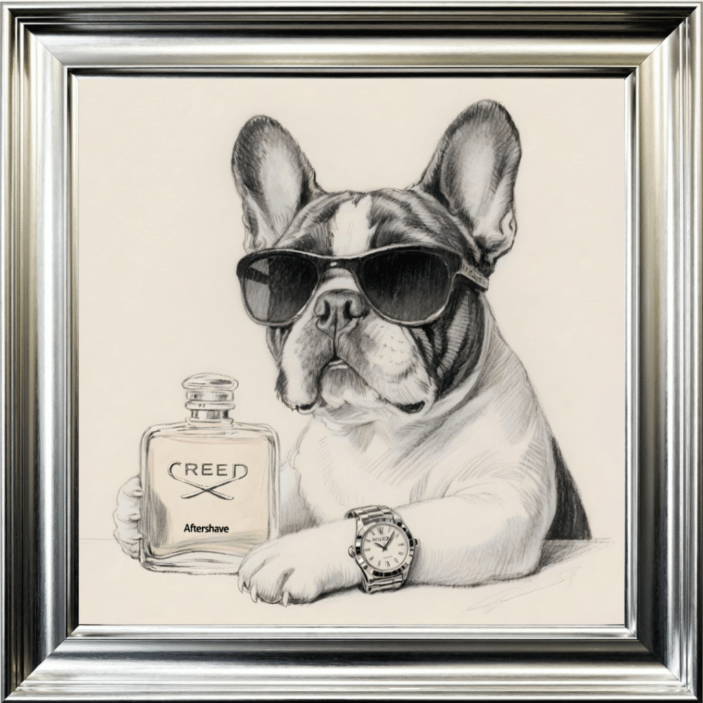 Frenchie puppy with attitude framed wall art
