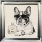 Frenchie puppy with attitude framed wall art