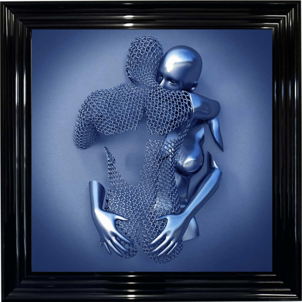 Chained Embrace Blue - Framed Wall Art