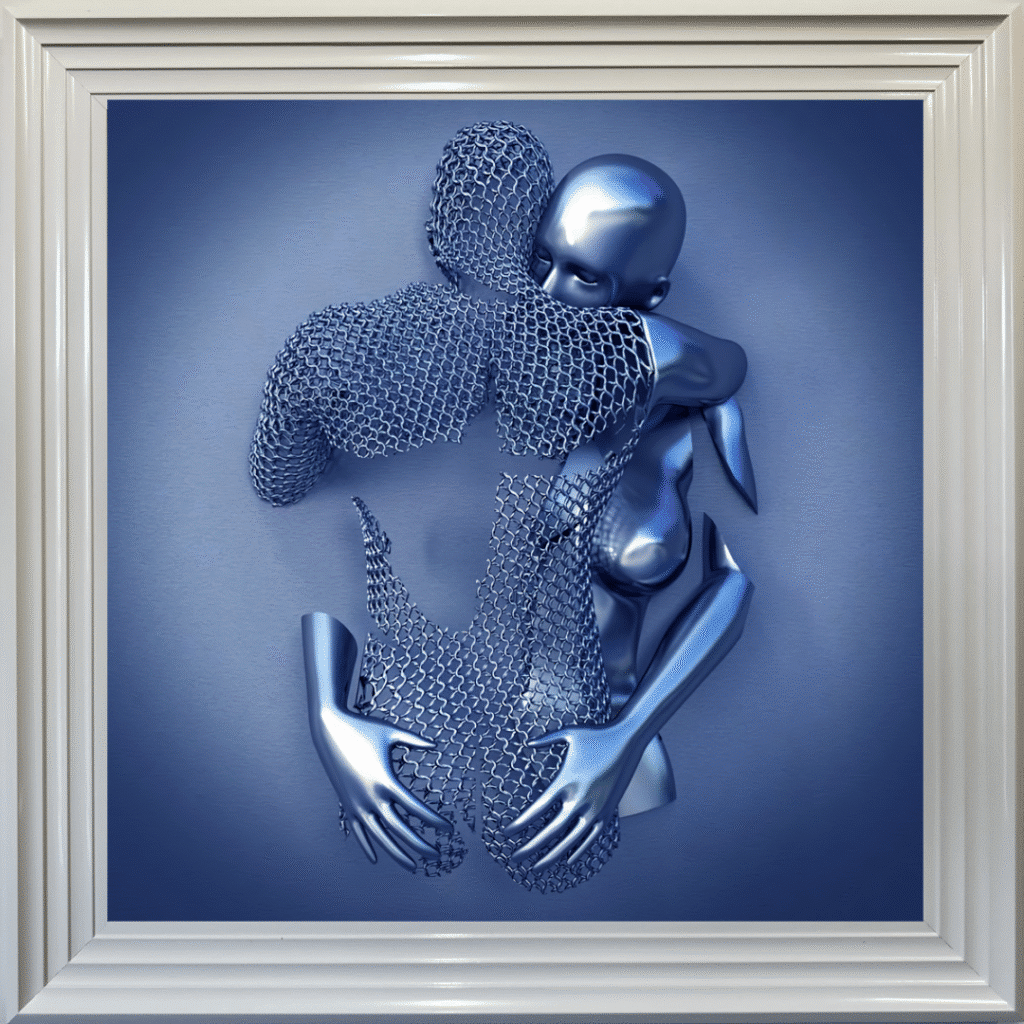 Chained Embrace Blue - Framed Wall Art