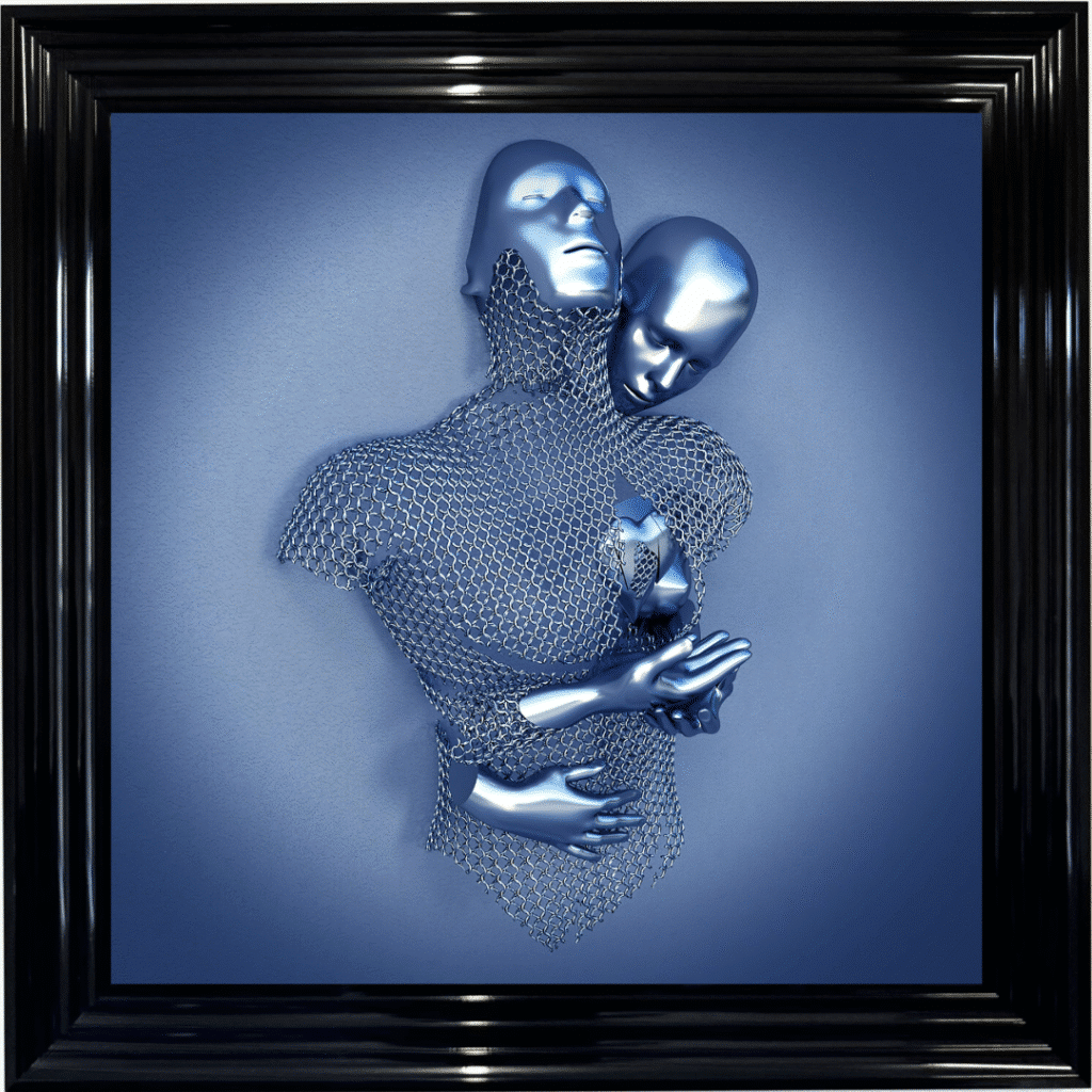 Chained Lovers Blue - Framed Wall Art