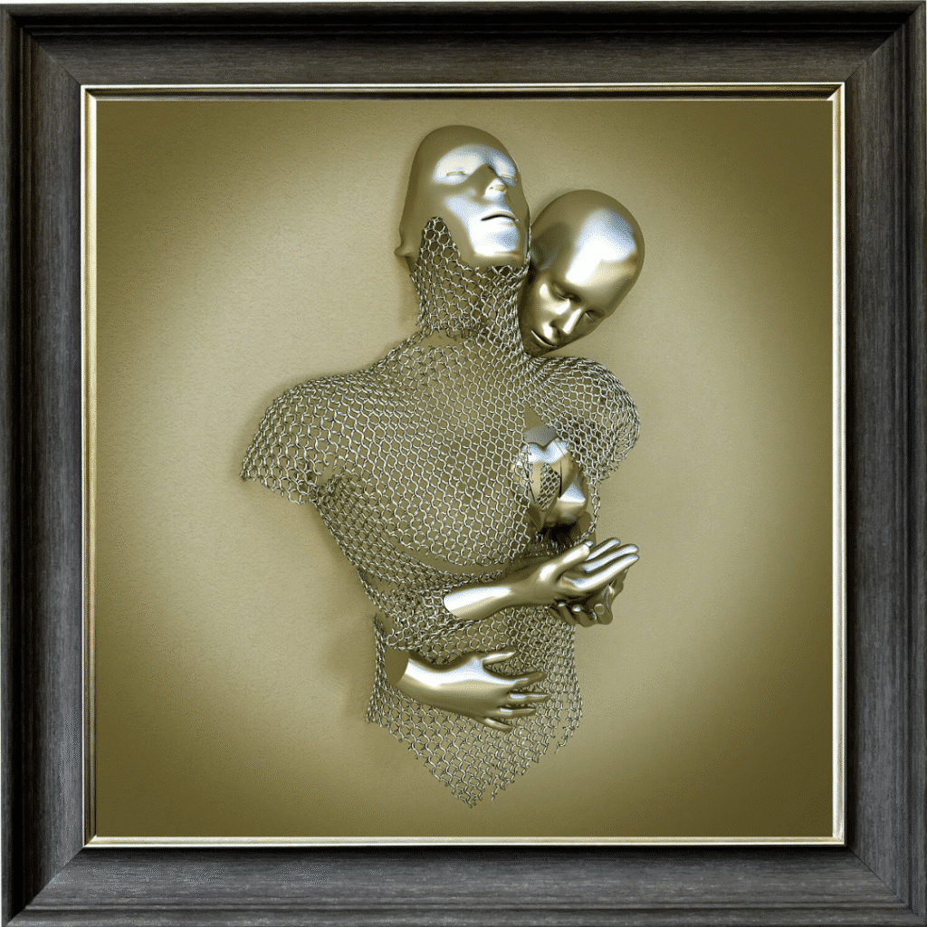 Chained Lovers Gold - Framed Wall Art