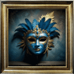 Venetian Mask in Blue and Gold  - Framed wall art - Image 6
