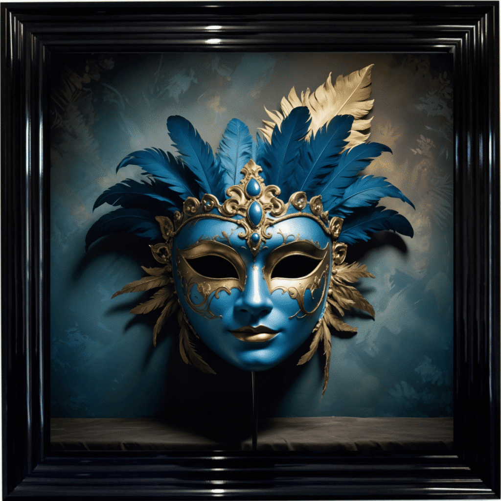 Venetian Mask in Blue and Gold - Framed wall art