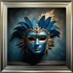 Venetian Mask in Blue and Gold - Framed wall art