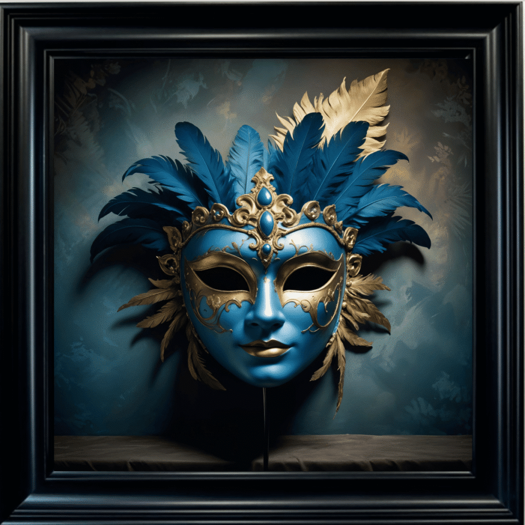 Venetian Mask in Blue and Gold - Framed wall art