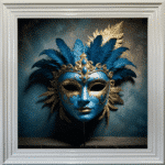 Venetian Mask in Blue and Gold - Framed wall art