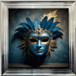 Venetian Mask in Blue and Gold - Framed wall art
