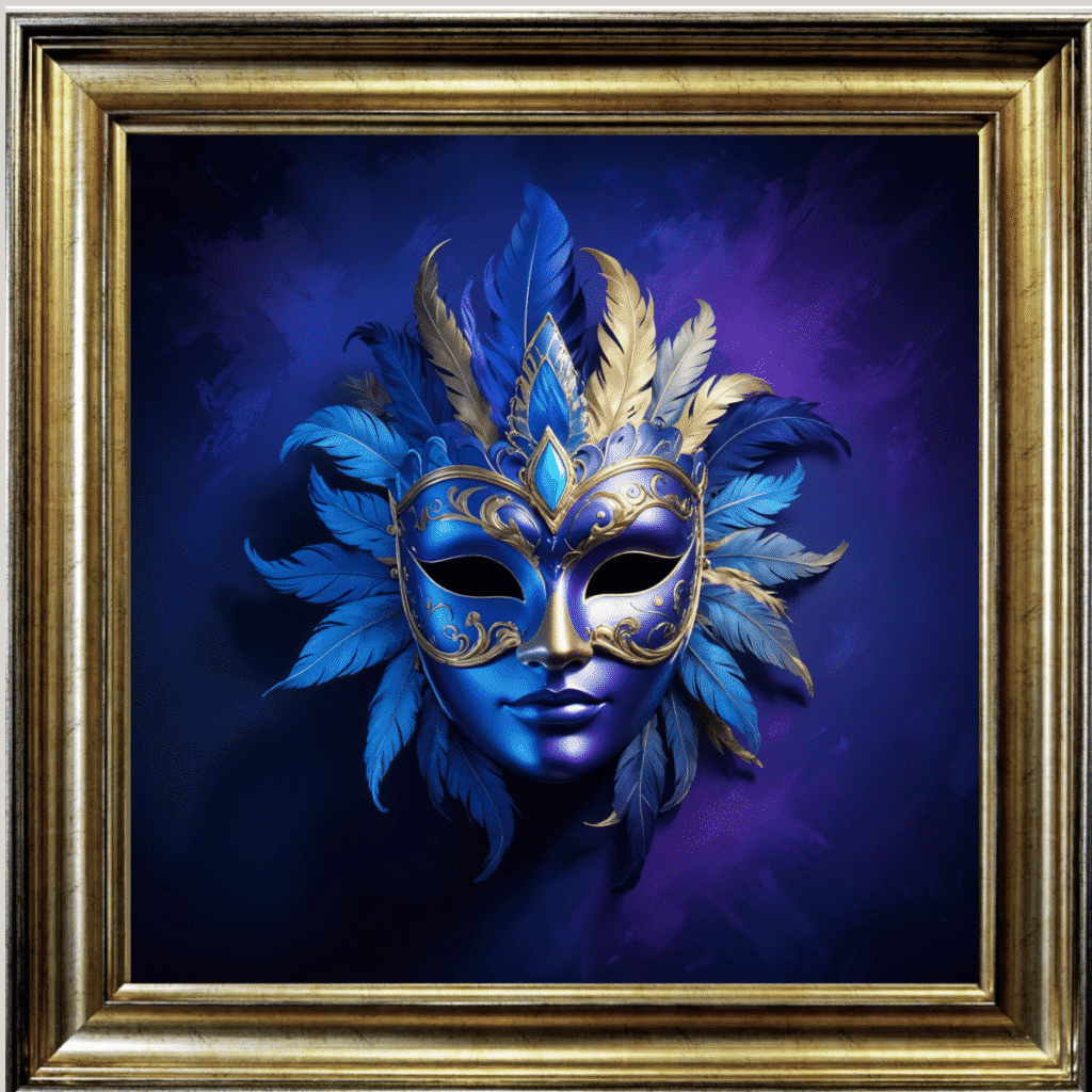 Venetian Mask in Royal Blue - Framed wall art