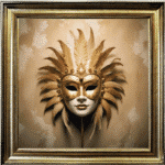 Venetian Mask in Gold - Framed wall art