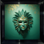 Venetian Mask in Green and Gold - Framed wall art