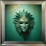 Venetian Mask in Green and Gold - Framed wall art