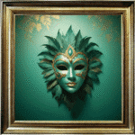 Venetian Mask in Green and Gold - Framed wall art