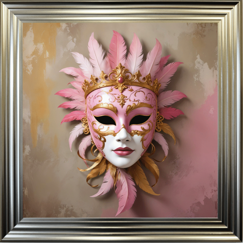 Venetian Mask in Pink - Framed wall art