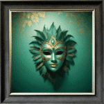 Venetian Mask in Green and Gold  - Framed wall art - Image 7
