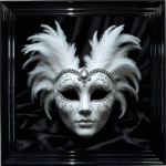 Venetian Mask White on Black - Framed wall art