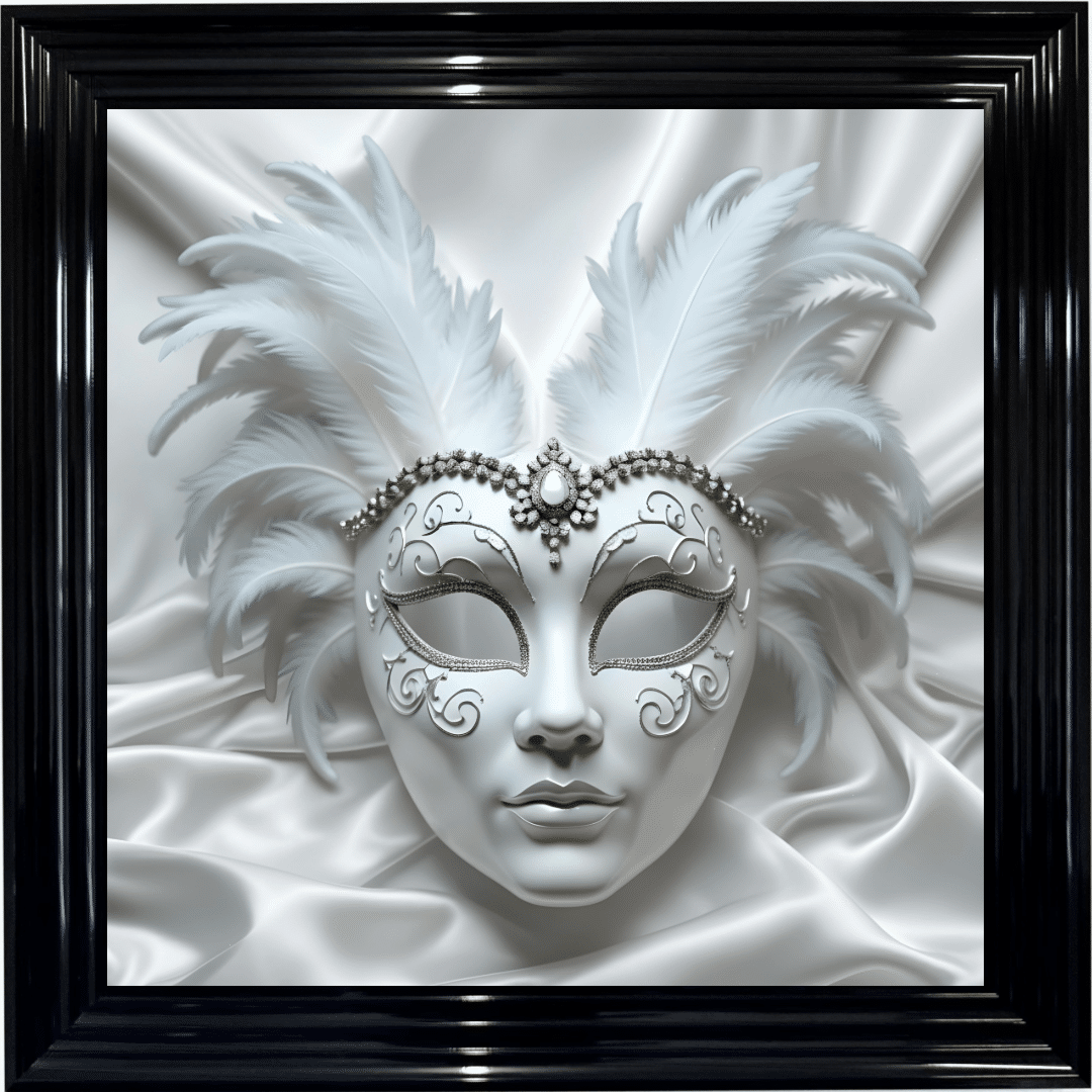 Untitled - 2025-09-16T120427.273 Venetian Mask All White - Framed wall art