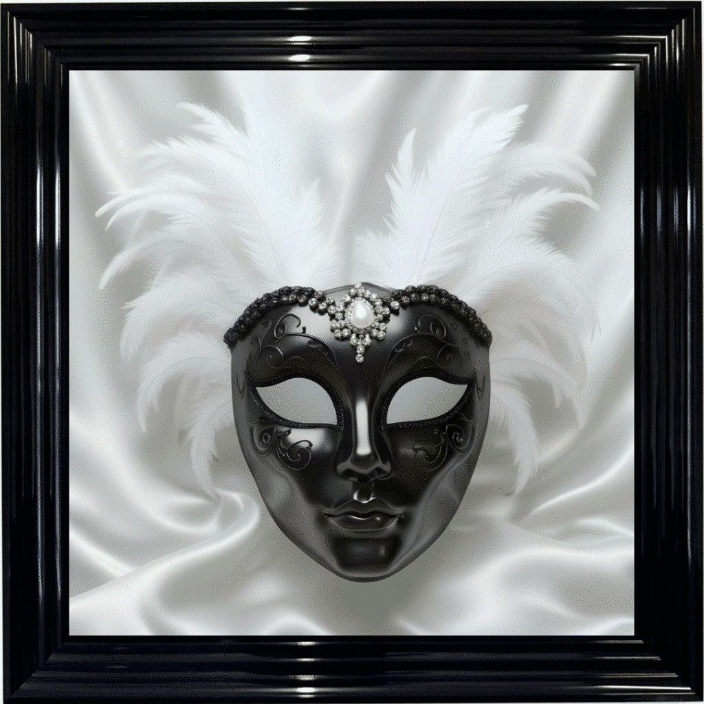 Venetian Mask Black on White - Framed wall art
