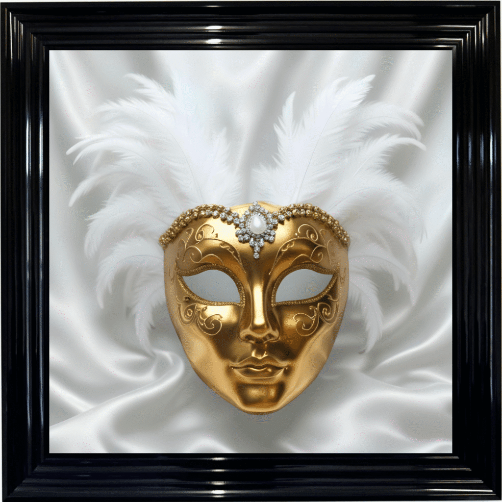 Venetian Mask Gold on White - Framed wall art