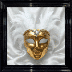 Venetian Mask Gold on White - Framed wall art