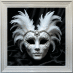 Venetian Mask White on Black - Framed wall art