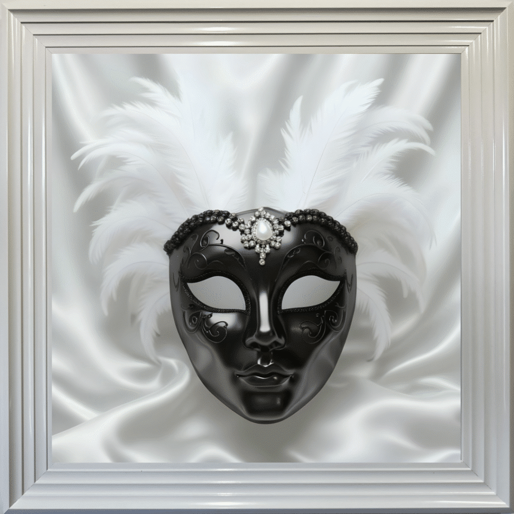 Venetian Mask Black on White - Framed wall art