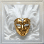 Venetian Mask Gold on White - Framed wall art