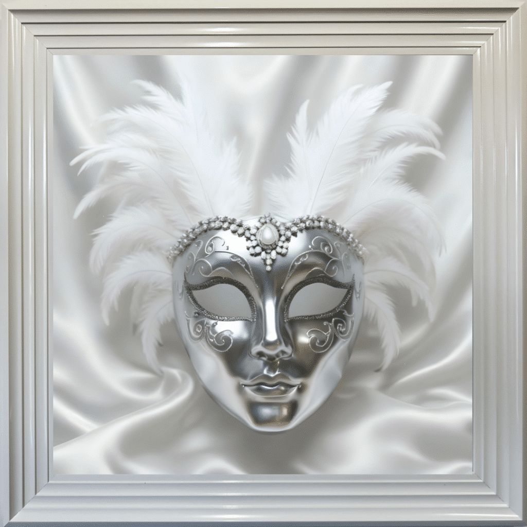Venetian Mask Silver on White - Framed wall art