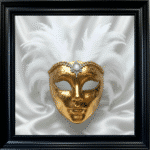 Venetian Mask Gold on White - Framed wall art