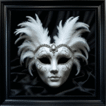 Venetian Mask White on Black - Framed wall art