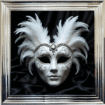 Venetian Mask White on Black - Framed wall art