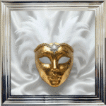 Venetian Mask Gold on White - Framed wall art