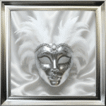 Venetian Mask Silver on White - Framed wall art