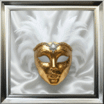 Venetian Mask Gold on White - Framed wall art
