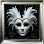 Venetian Mask White on Black - Framed wall art