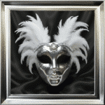 Venetian Mask Silver on Black - Framed wall art