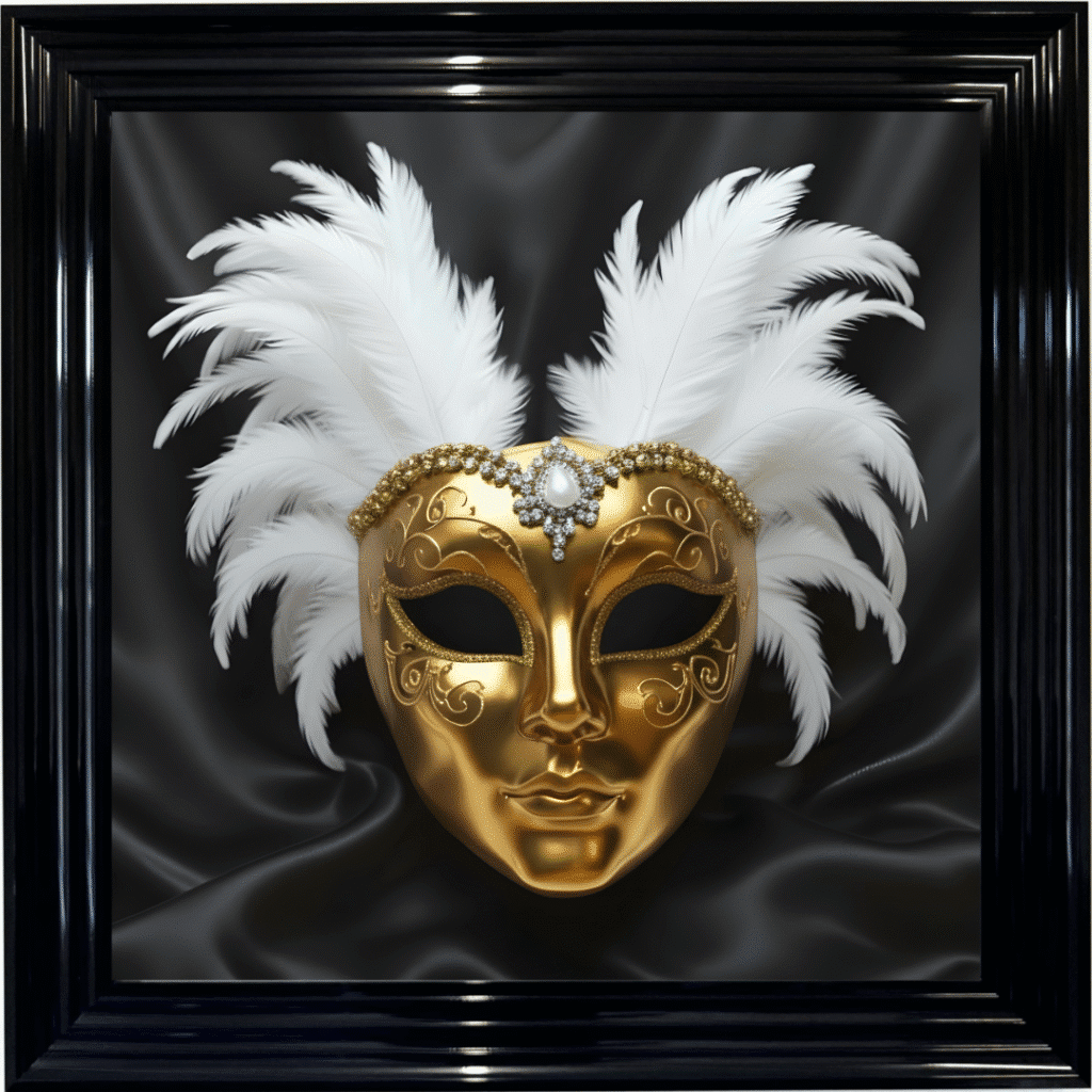Venetian Mask Gold on Black - Framed wall art
