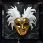 Venetian Mask Gold on Black - Framed wall art