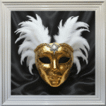 Venetian Mask Gold on Black - Framed wall art