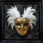Venetian Mask Gold on Black - Framed wall art