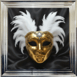 Venetian Mask Gold on Black - Framed wall art