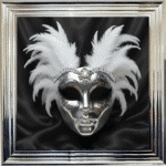 Venetian Mask Silver on Black - Framed wall art