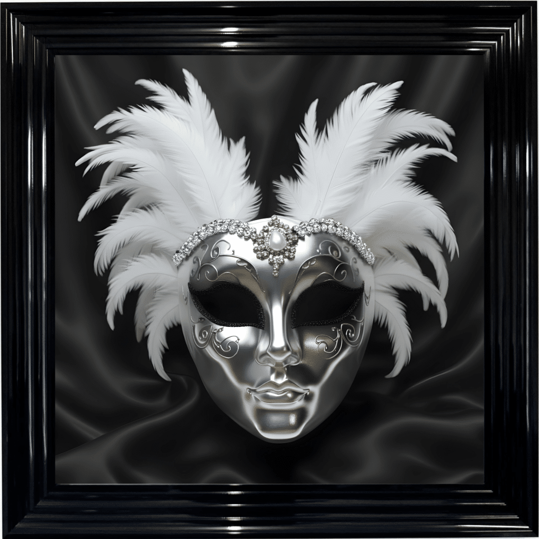 Untitled - 2025-09-16T141130.029 Venetian Mask Silver on Black - Framed wall art