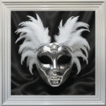 Venetian Mask Silver on Black - Framed wall art