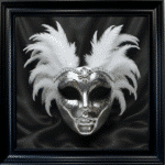 Venetian Mask Silver on Black - Framed wall art