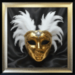 Venetian Mask Gold on Black - Framed wall art